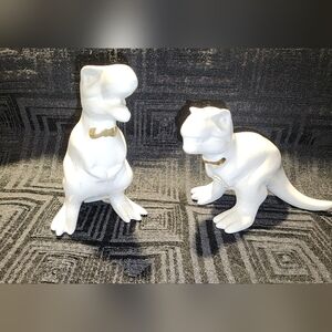 White Dinosaur Figurine Set with Gold Accents